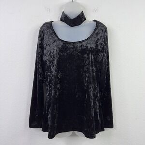 Vintage Black Crushed Velvet 3XL Choker Neck Y2K Goth Minimalist Dark Romantic